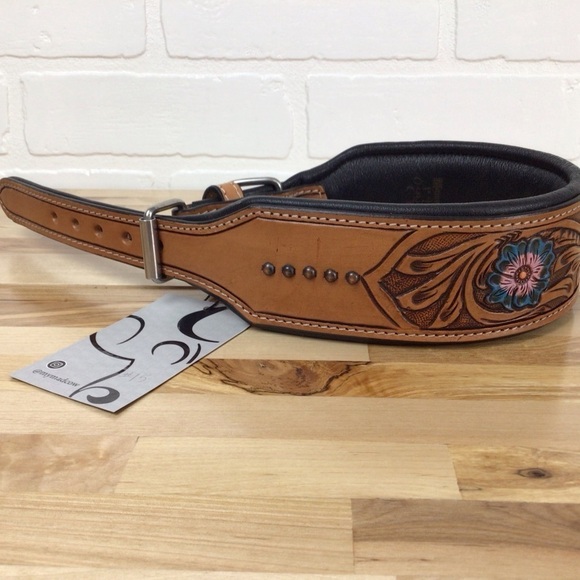 Mad Cow genuine leather western dog collar handmade brown turquoise pink studded - Picture 5 of 16